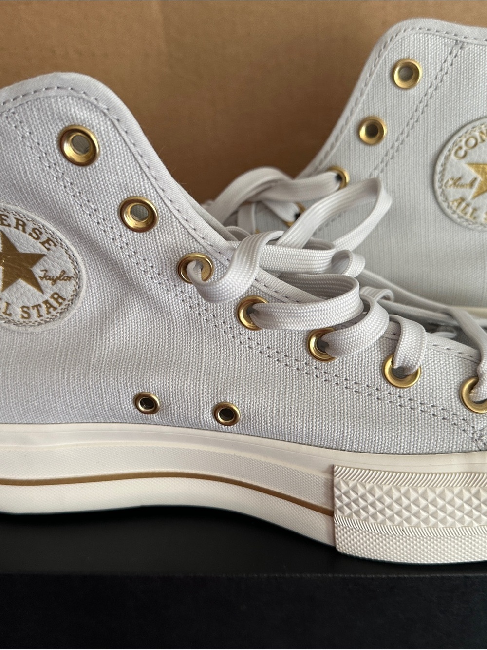 Converse High Top Sneakers in Pale Grey with Gold Eyelets